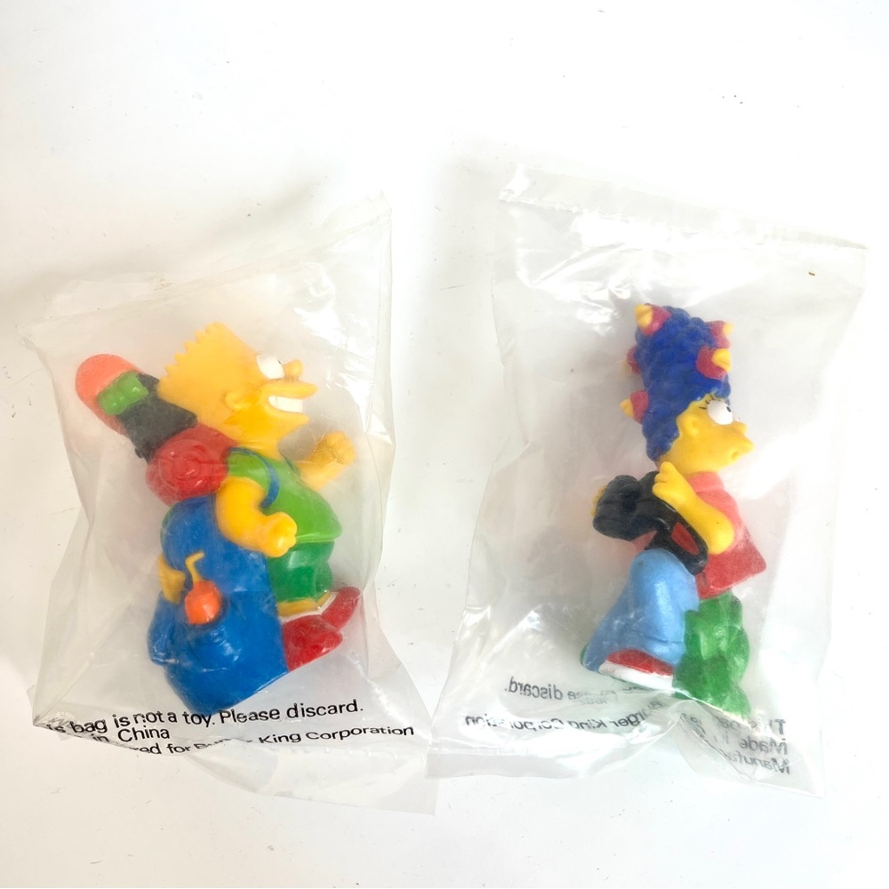 Vintage Bart and Marge Simpson Go Camping Burger King Kids Meal toys in bags
